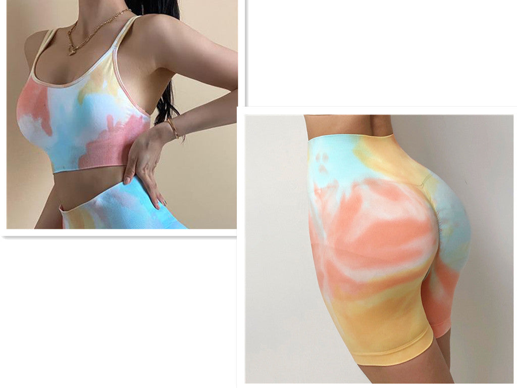 Sport Seamless Booty Shorts Women Elastic Tie Dye High Waist