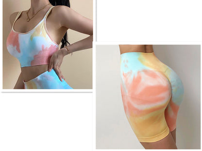 Sport Seamless Booty Shorts Women Elastic Tie Dye High Waist