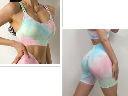 Sport Seamless Booty Shorts Women Elastic Tie Dye High Waist